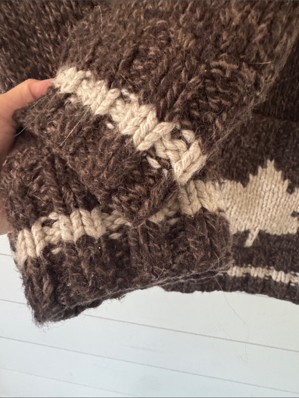 Mary Maxim Roots Colab Size XS ( Generous) Hand Knit Beaver Cardigan Full Zip - Picture 10 of 17